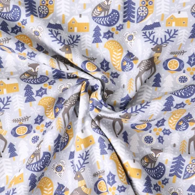 Tissu Coton imprimé Elvëa style scandinave sur fond Gris clair - Par 10 cm