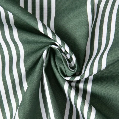 Tissu Toile de Coton d&#039;ameublement Rayé blanc sur fond Vert sapin - Par 10 cm