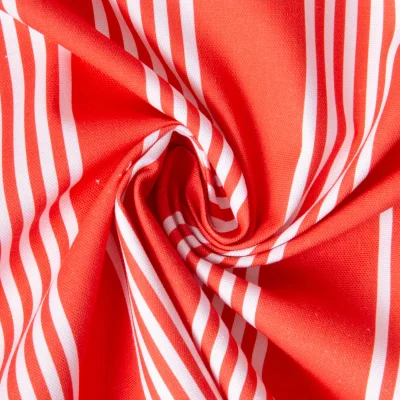 Tissu Toile de Coton d&#039;ameublement Rayé blanc sur fond Rouge - Par 10 cm