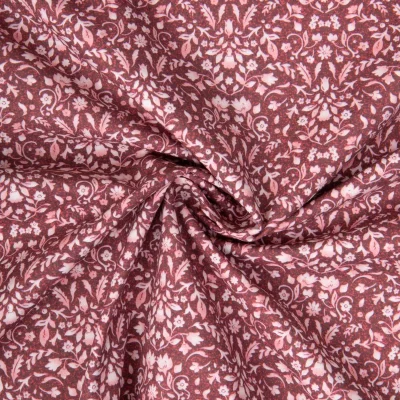 Tissu Coton imprimé Rosalie fleurs vintage sur fond Prune - Par 10 cm