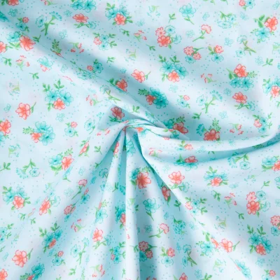 Tissu Voile de Coton digital imprimé Jardin celeste sur fond Bleu ciel - Par 10 cm