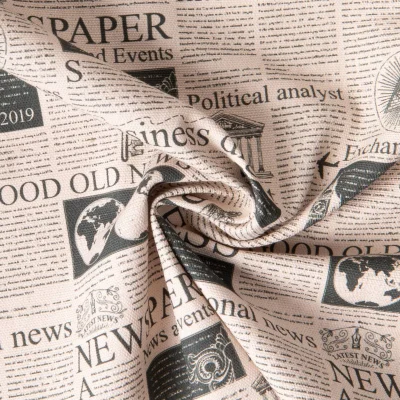 Tissu Toile de Coton Canvas Newspaper sur fond Naturel - Par 10 cm
