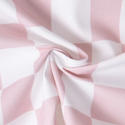 Tissu Toile de Coton d&#039;ameublement Damier rose pâle sur fond Blanc - Par 10 cm