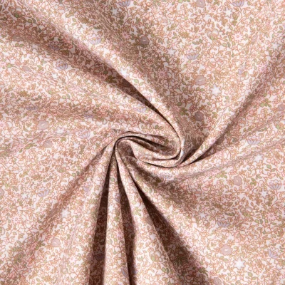 Tissu Batiste de Coton imprimé Fleuris sur fond Rose pastel - Par 10 cm