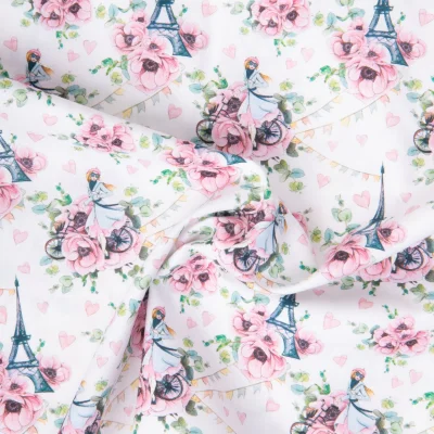 Tissu Coton imprimé I love Paris sur fond Blanc - Par 10 cm