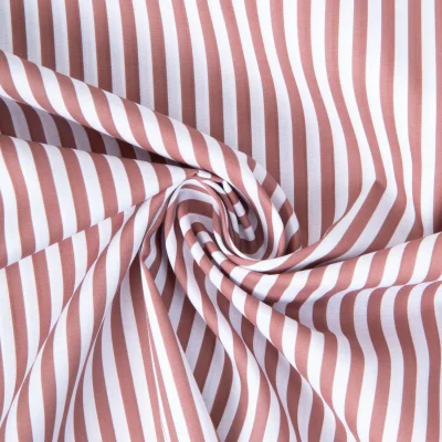 Tissu Batiste de Coton imprimé rayure Marron 5 mm sur fond Blanc - Par 10 cm