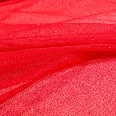 Tissu Tulle Strass Paillettes Rouge - Par 10 cm