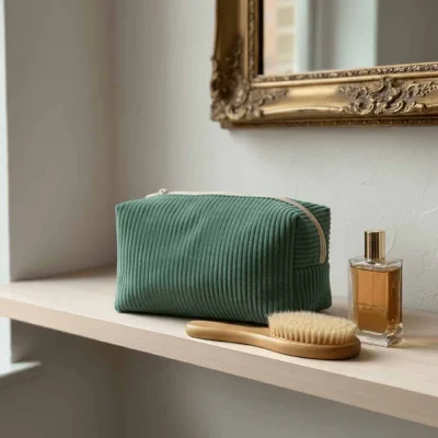 Kit Couture Craftine Trousse de Toilette en Velours Côtelé Vert d&#039;eau