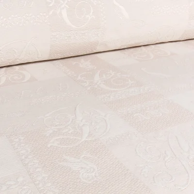 Tissu Piqué Coton relief grande largeur Bertille sur fond Ecru - Par 10 cm