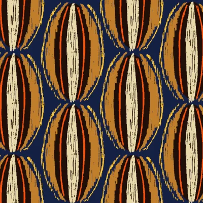 Tissu Toile aspect Canvas déperlant Big Manioc sur fond Bleu foncé - Par 10 cm