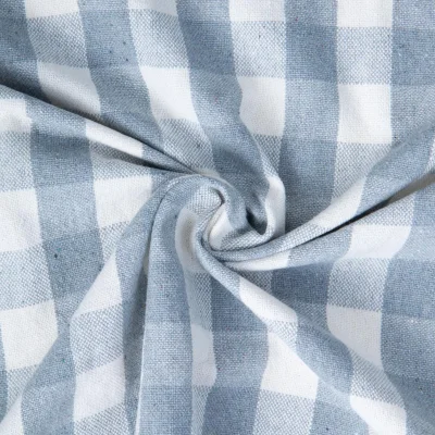 Tissu Coton d&#039;ameublement Celestin Carreaux Bleu ciel sur fond Blanc - Par 10 cm