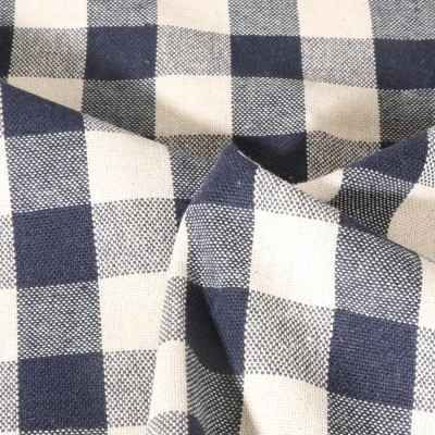 Tissu Coton d&#039;ameublement Celestin Carreaux Bleu indigo - Par 10 cm