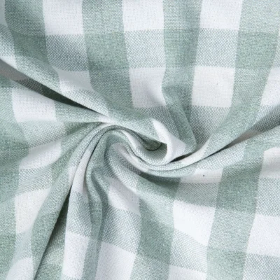 Tissu Coton d&#039;ameublement Celestin Carreaux Vert menthe clair sur fond Blanc - Par 10 cm
