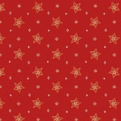 Tissu Jacquard d&#039;ameublement Etoiles de noël Lurex sur fond Rouge - Par 10 cm