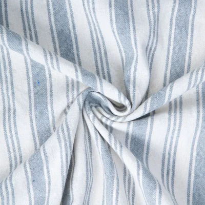 Tissu Coton d&#039;ameublement Eugene Rayures Bleu ciel sur fond Blanc - Par 10 cm