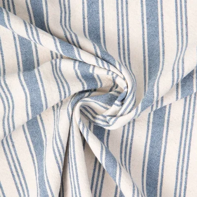 Tissu Coton d&#039;ameublement Eugene Rayures Bleu denim sur fond Naturel - Par 10 cm