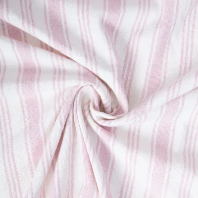 Tissu Coton d&#039;ameublement Eugene Rayures Rose clair sur fond Blanc - Par 10 cm