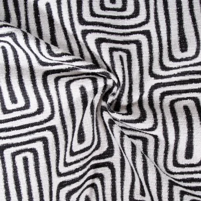 Tissu Jacquard d&#039;ameublement tissé teint Gobi noir sur fond Blanc - Par 10 cm