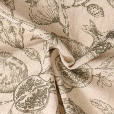 Tissu Toile Canvas Grana vintage Vert sur fond Beige - Par 10 cm