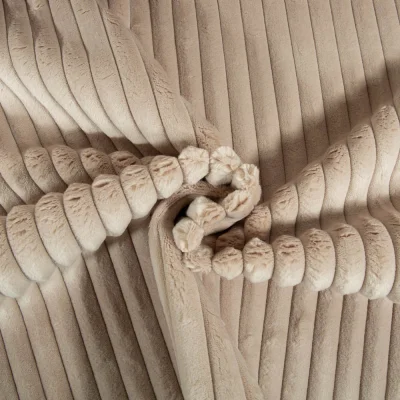 Coupon Tissu Minky côtelé d&#039;ameublement 15 mm uni Beige - Coupon de 20 cm
