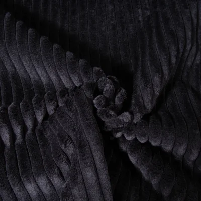 Tissu Minky côtelé d&#039;ameublement 15 mm uni Noir - Par 10 cm