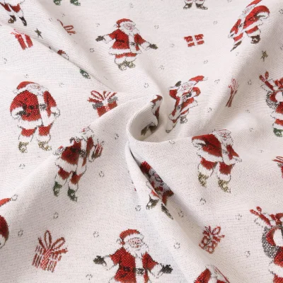 Tissu Jacquard Père Noël sur fond gris clair - Par 10 cm