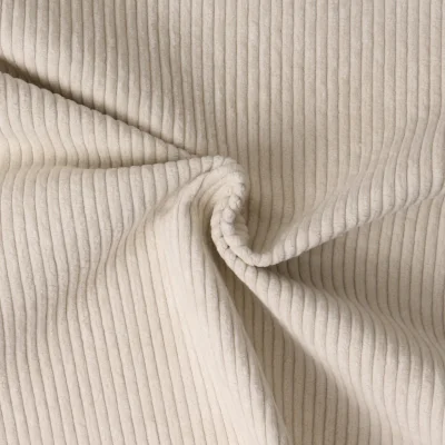 Tissu Velours d&#039;ameublement côtelé Emy uni Ecru - Par 10 cm
