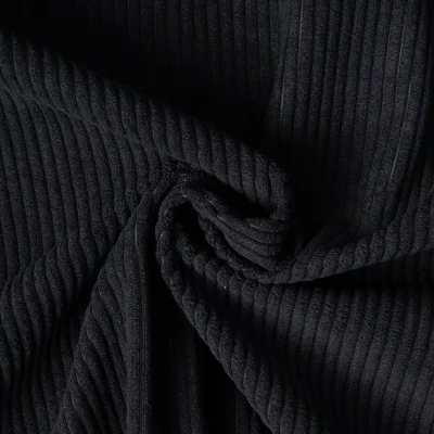 Tissu Velours d&#039;ameublement côtelé Emy uni Noir - Par 10 cm