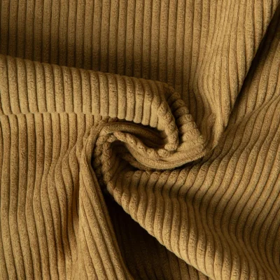 Tissu Velours d&#039;ameublement côtelé Emy uni Vert kaki clair - Par 10 cm