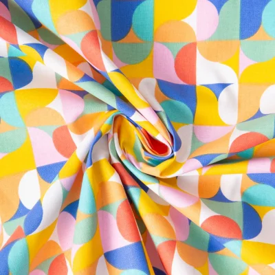 Tissu Coton imprimé  Arty Mabula Pop multicolore sur fond Jaune - Par 10 cm