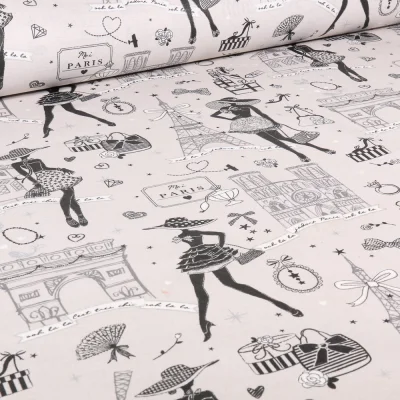 Tissu Coton enduit Moi Paris argenté Gris - Par 10 cm