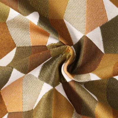 Tissu Jacquard  Mustang motif géométrique Or sur fond Vert kaki - Par 10 cm