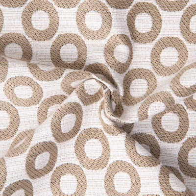 Tissu Jacquard d&#039;ameublement Opale ronds Lin sur fond Naturel - Par 10 cm