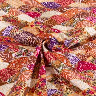 Tissu Coton imprimé Arty Paysage multico sur fond Rouge - Par 10 cm