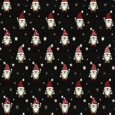 Tissu Jacquard d&#039;ameublement Bonhomme de noël Lurex sur fond Noir - Par 10 cm