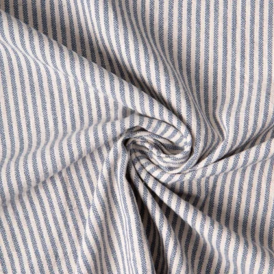 Tissu Coton d&#039;ameublement Simone rayé Bleu indigo sur fond Naturel - Par 10 cm
