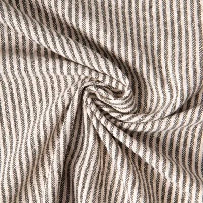 Tissu Coton d&#039;ameublement Simone rayé Kaki sur fond Ecru - Par 10 cm
