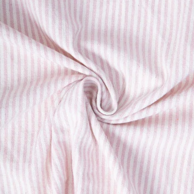 Tissu Coton d&#039;ameublement Simone rayé Rose clair sur fond Blanc - Par 10 cm