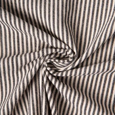 Tissu Coton d&#039;ameublement Simone rayé Noir sur fond Naturel - Par 10 cm