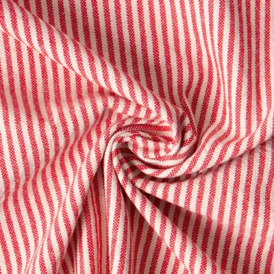 Tissu Coton d&#039;ameublement Simone rayé Rouge sur fond Naturel - Par 10 cm