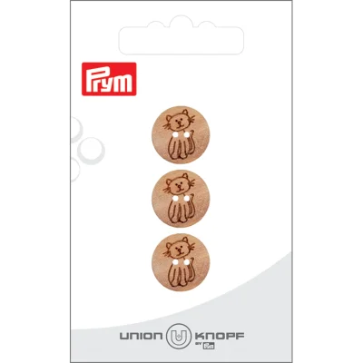 Bouton Prym Chat gravé 15 mm x3 - Bois