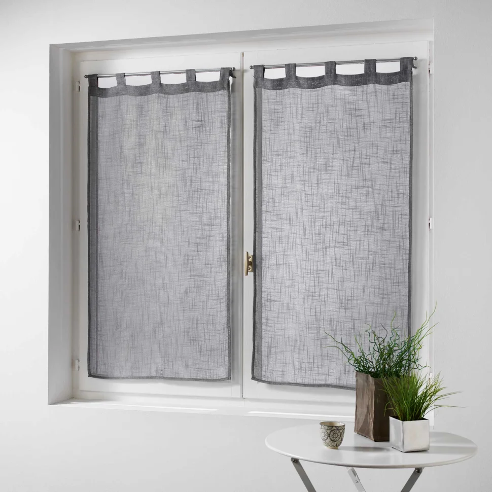 Rideau Voilage vendu par paire Passants Craftine 2 x 60 x 120 cm Effet Lin Tissé Ars-en-Ré Gris