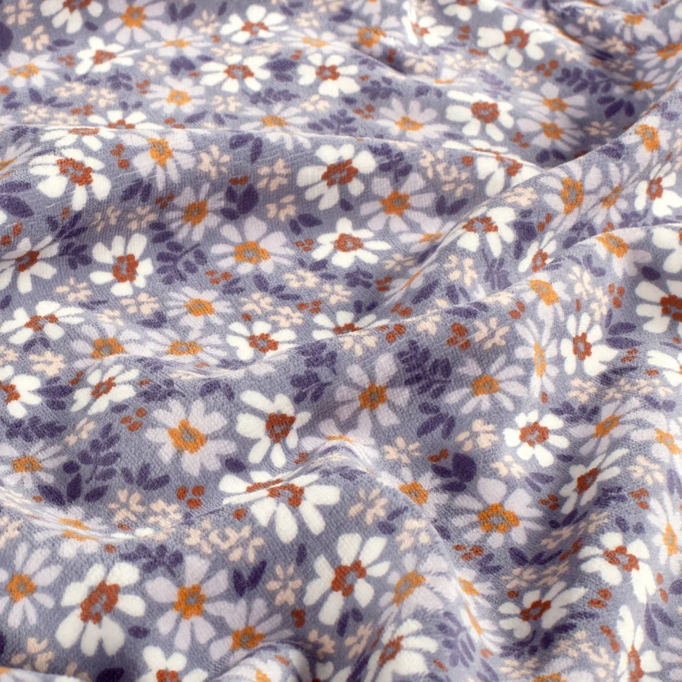 Tissu Velours tout doux Nicky fleurs Blanches sur fond Violet