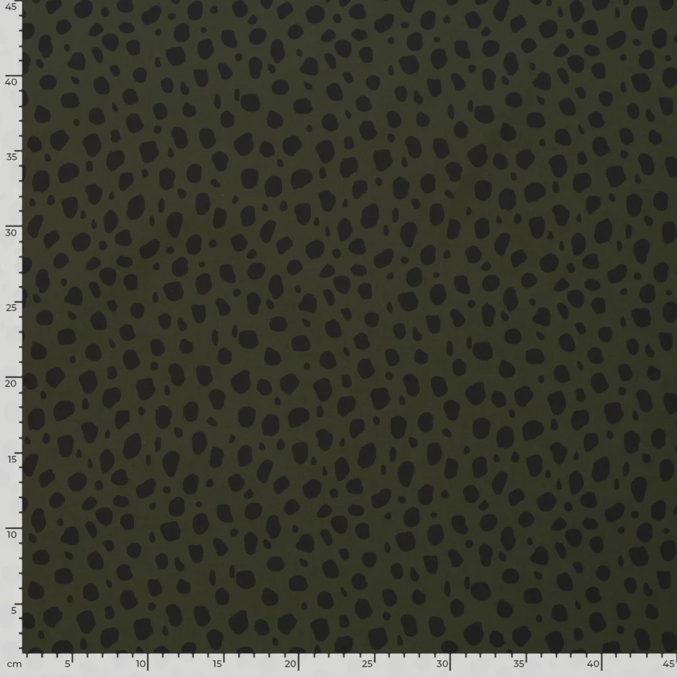 Tissu Softshell  Naya léopard Noir sur fond Vert kaki