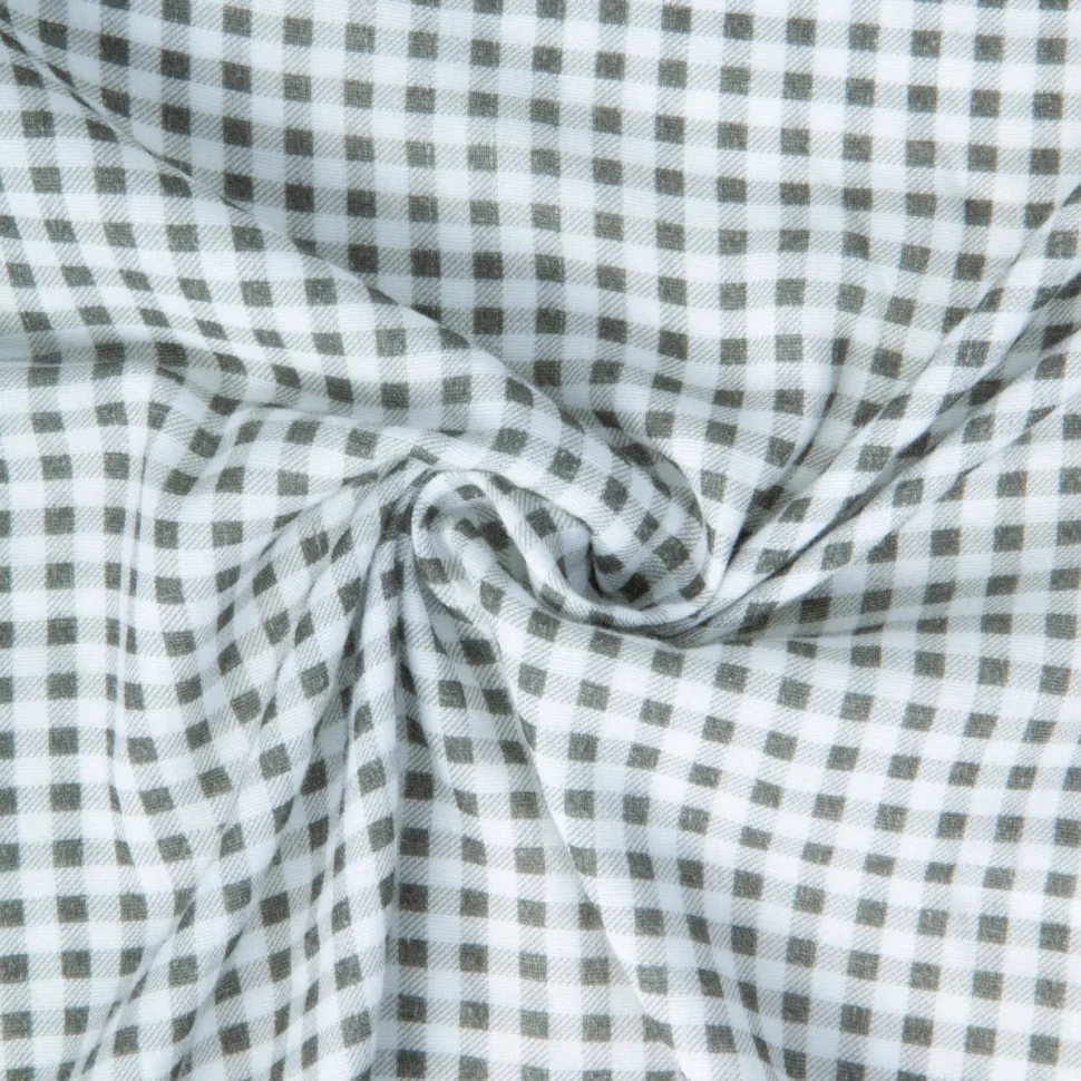 Coupon Tissu Double gaze de Coton Vichy vert kaki sur fond Blanc - Coupon de 150 cm