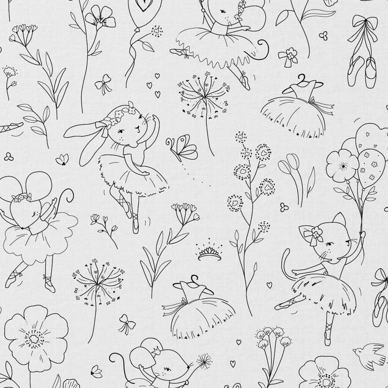 Tissu Coton à colorier Arty Danse sur fond Blanc