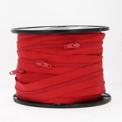 Fermeture spirale N°5 avec curseurs Rouge - Au mètre