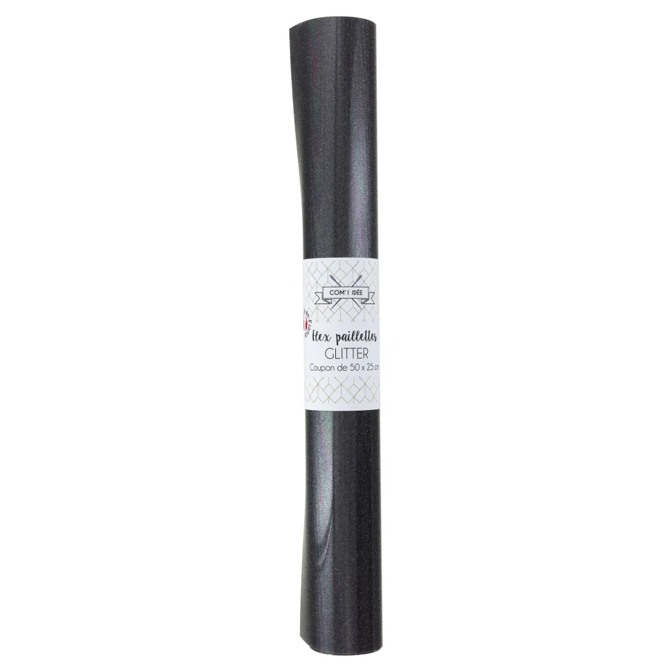 Flex paillettes thermocollant Com'1 idée uni Noir - 50x25 cm