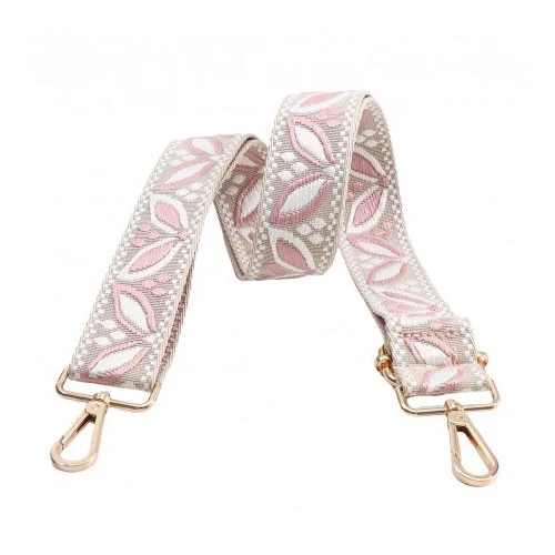 Sangle pour sac 38 mm feuilles Rose - Avec mousquetons