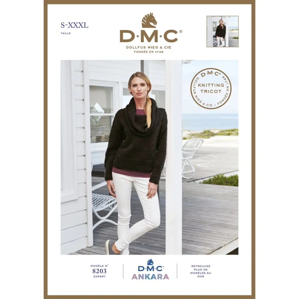 Modèle pull grand col femme DMC Laine Ankara